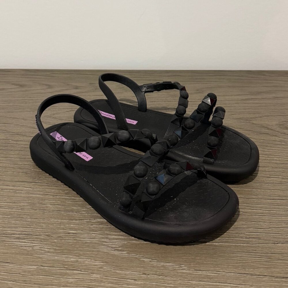 IPANEMA Black Strappy Sandals with Stud Detailing - Size 6
